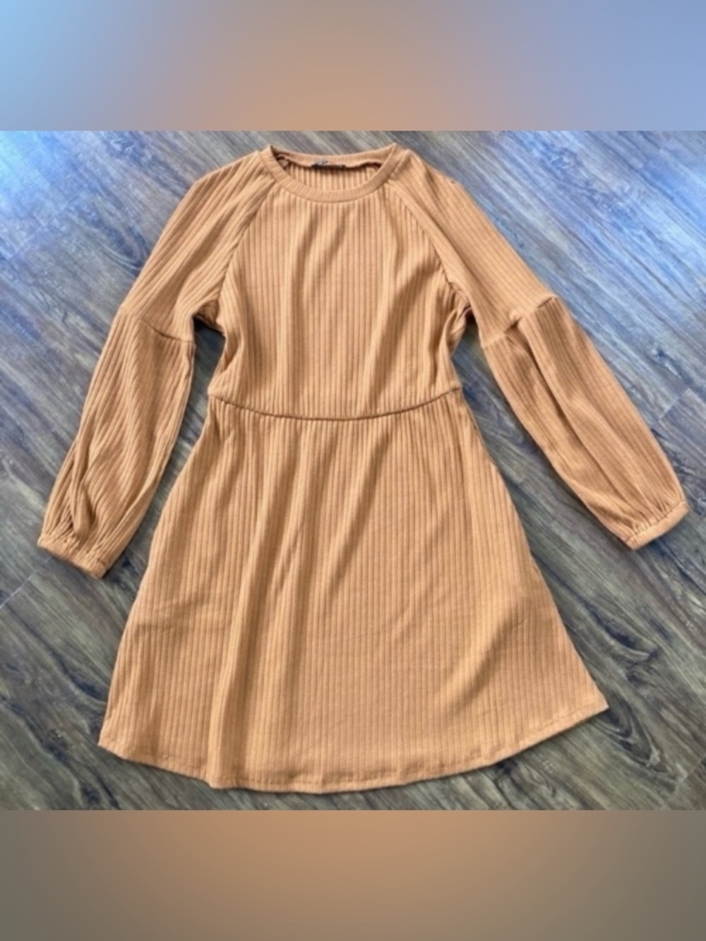 Chic Style Brown Ribbed Knit Long Sleeve Midi Dress Women’s Size Medium Cozy